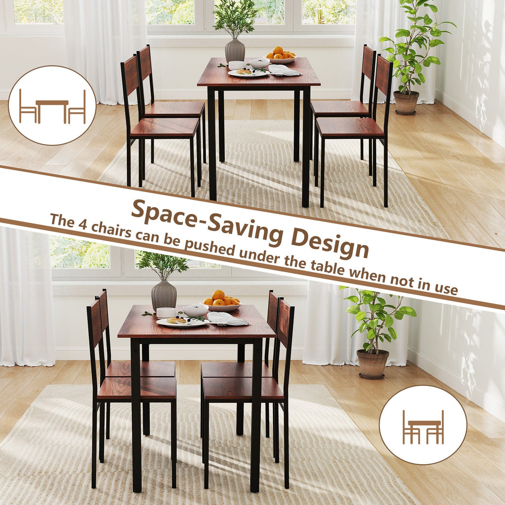 5 Piece Dining Table Set Industrial Style Kitchen Table and Chairs for 4-Walnut