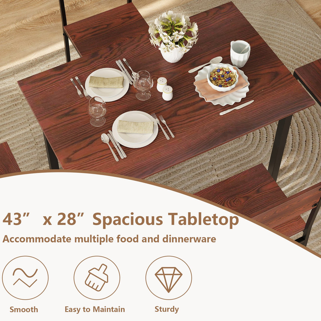 5 Piece Dining Table Set Industrial Style Kitchen Table and Chairs for 4-Walnut