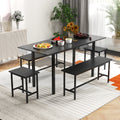 5 Piece Dining Table Set for 4-6 with 2 Benches & 2 Stools for Kitchen Dining Room-Black