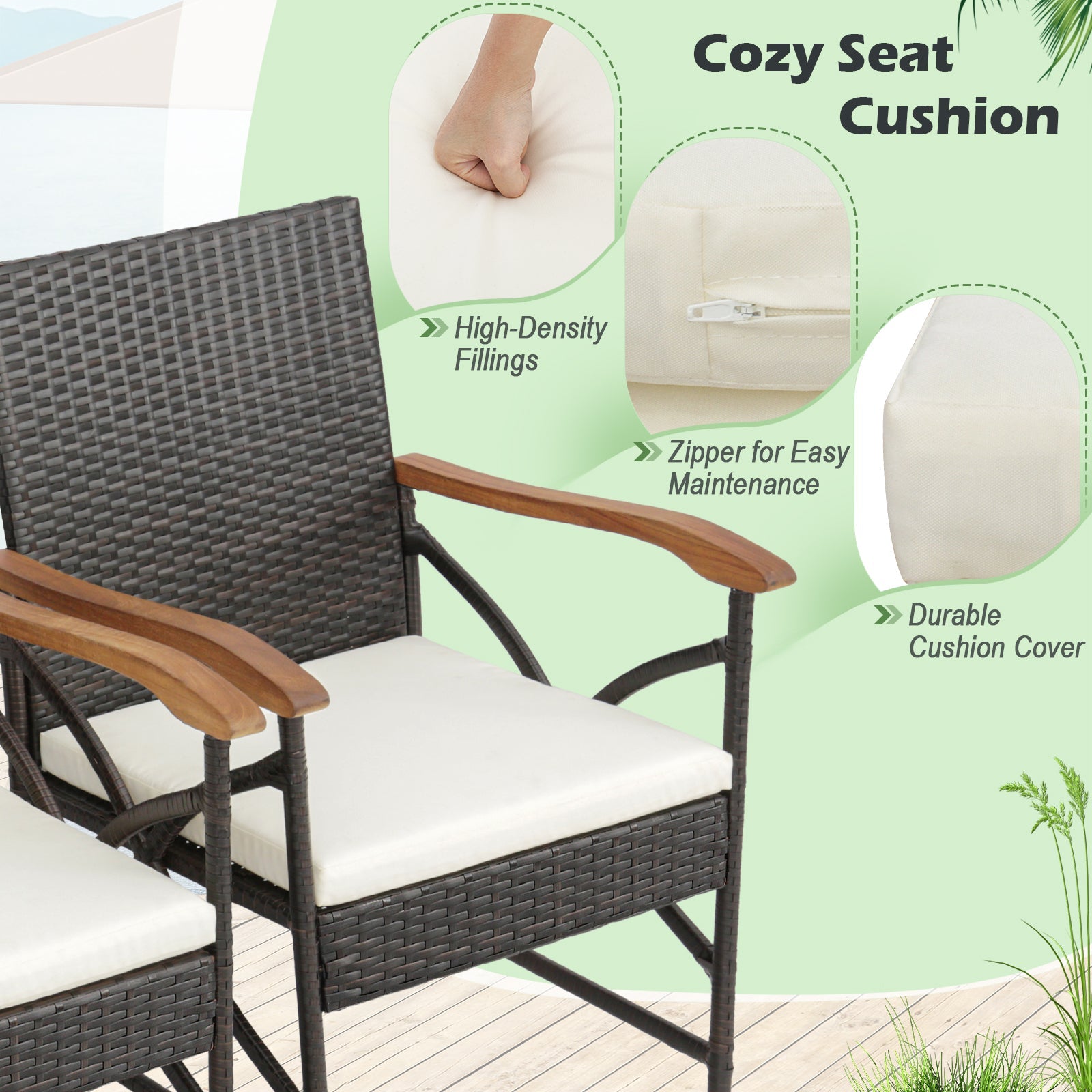 5/7-Piece Outdoor Dining Set with Acacia Wood Table-4-5 Pieces