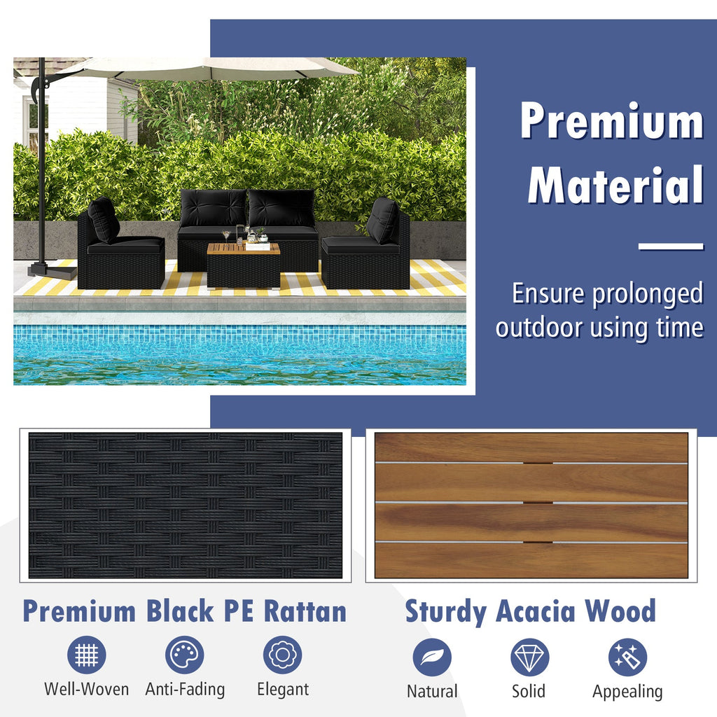 5 Piece Outdoor Furniture Set with Solid Tabletop and Soft Cushions-Black
