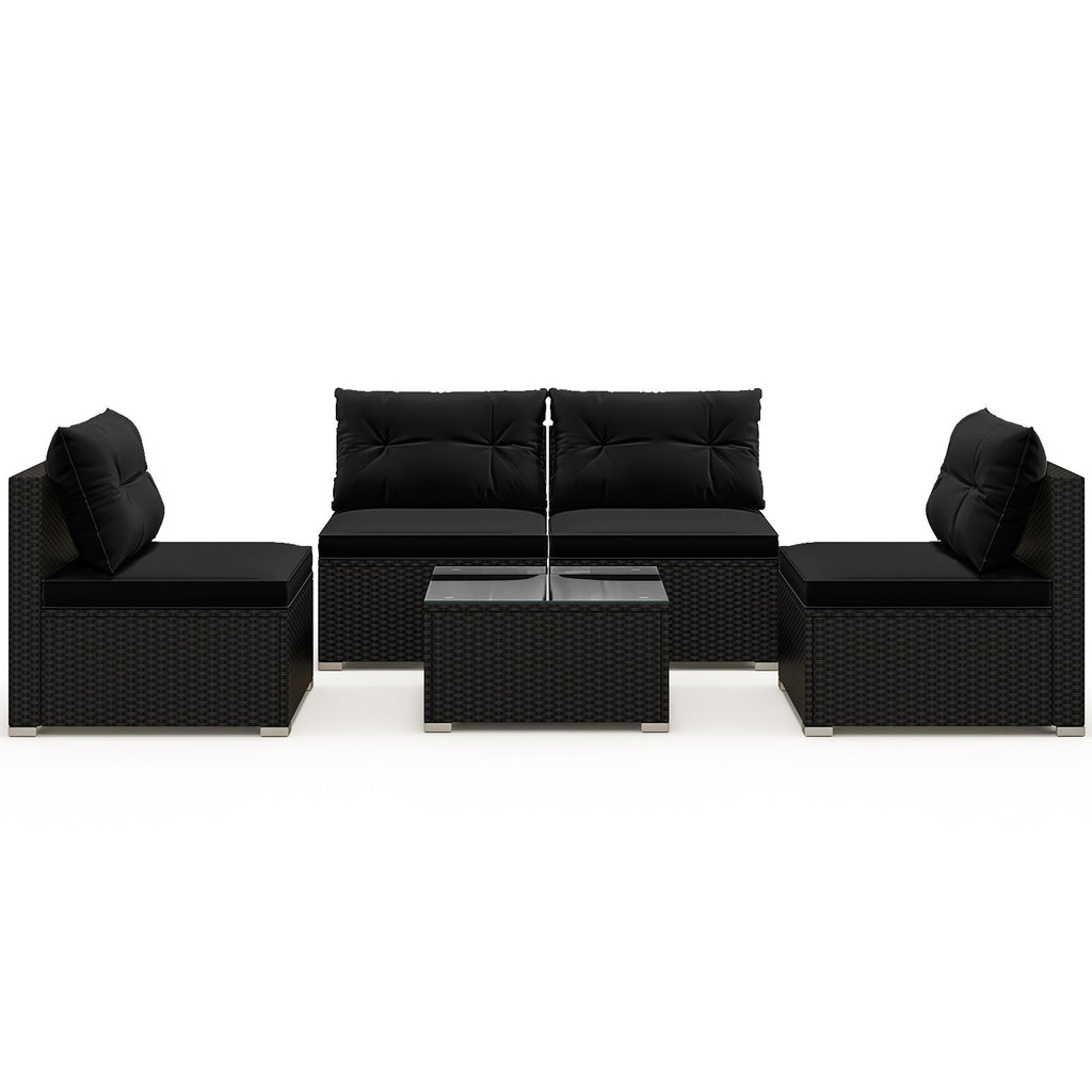 5-Piece Outdoor Patio Furniture Set with Cushions and Coffee Table-Black
