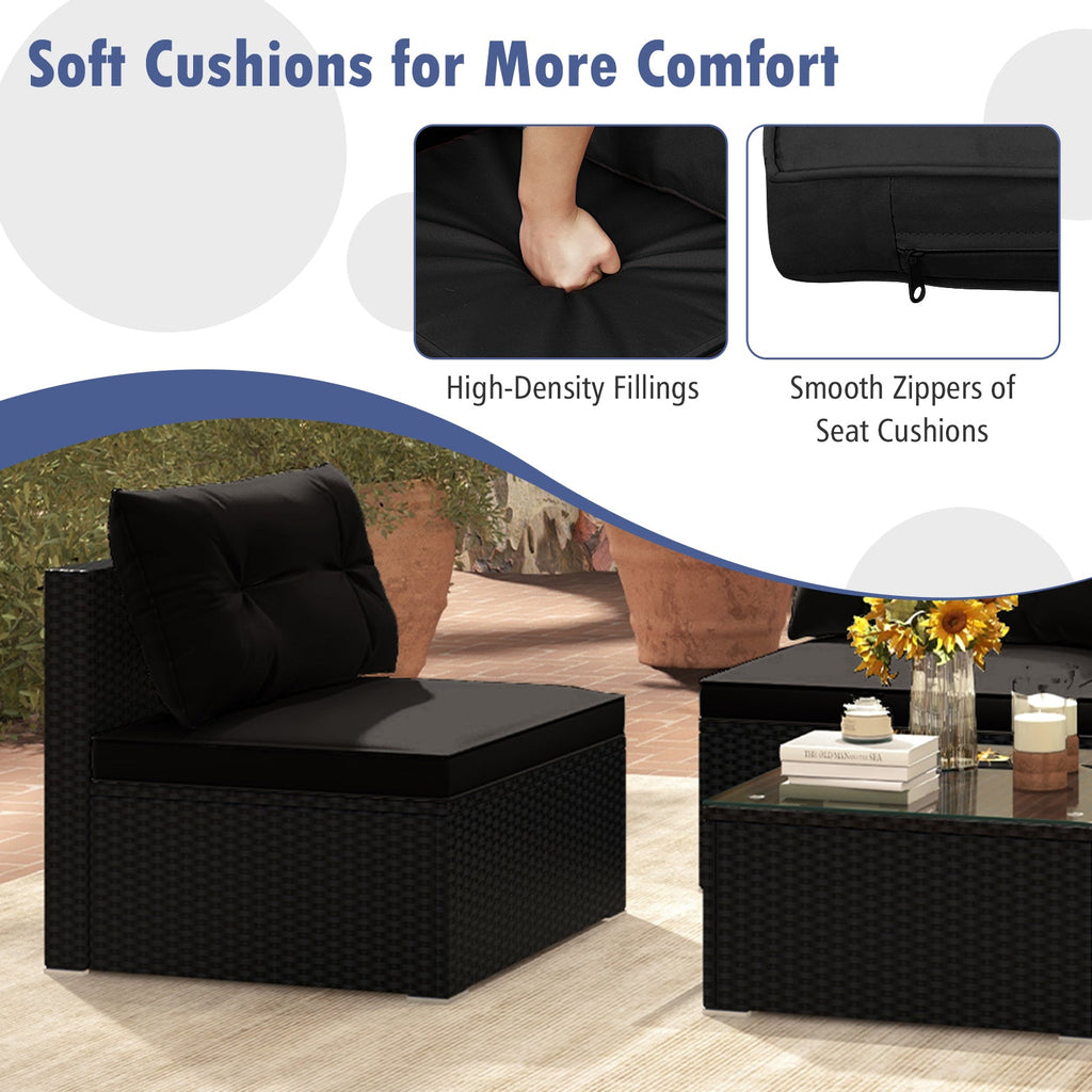 5-Piece Outdoor Patio Furniture Set with Cushions and Coffee Table-Black