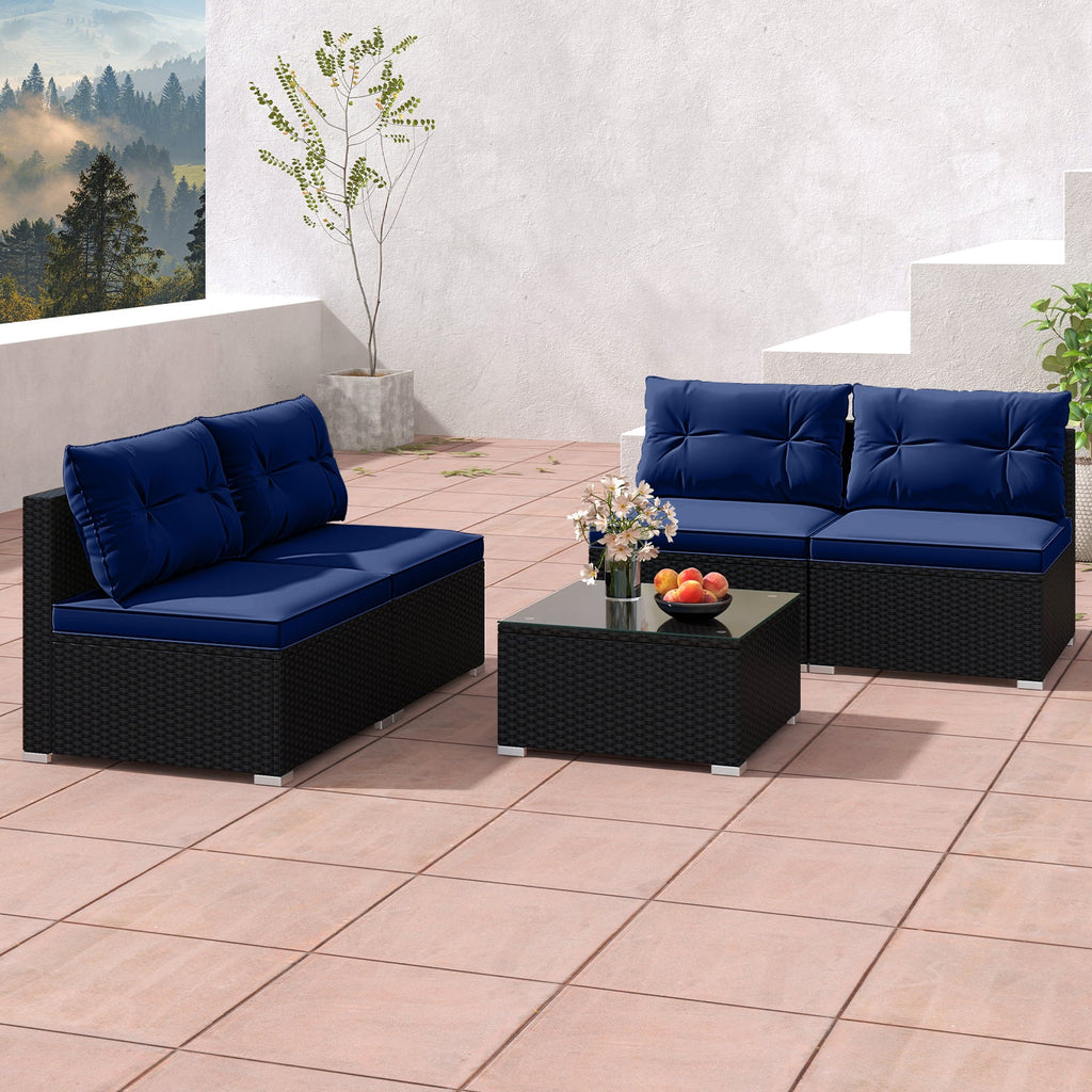 5-Piece Outdoor Patio Furniture Set with Cushions and Coffee Table-Navy