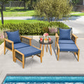 5 Piece Patio Furniture Set with Coffee Table and 2 Ottomans-Navy