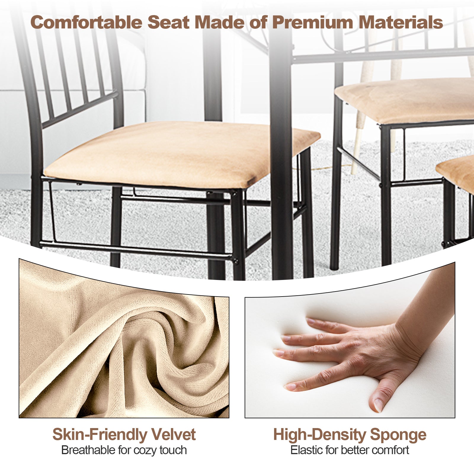 5 Pieces Dining Set Wooden Table and 4 Cushioned Chairs