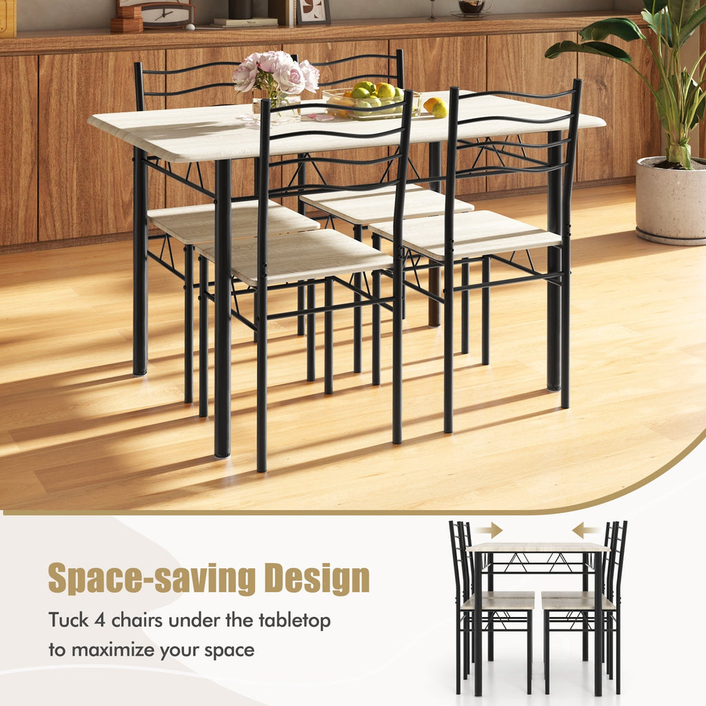 5 Pieces Wood Metal Dining Table Set with 4 Chairs-Natural