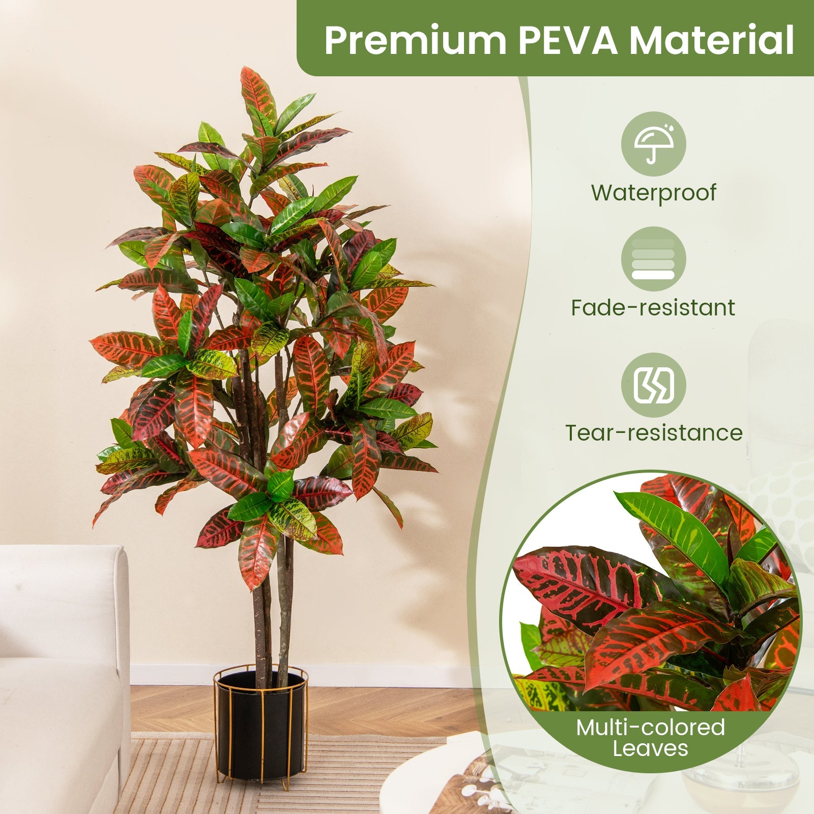 5 FT Tall Artificial Croton Plant with Gradient Leaves and Nursery Pot-1 Pack