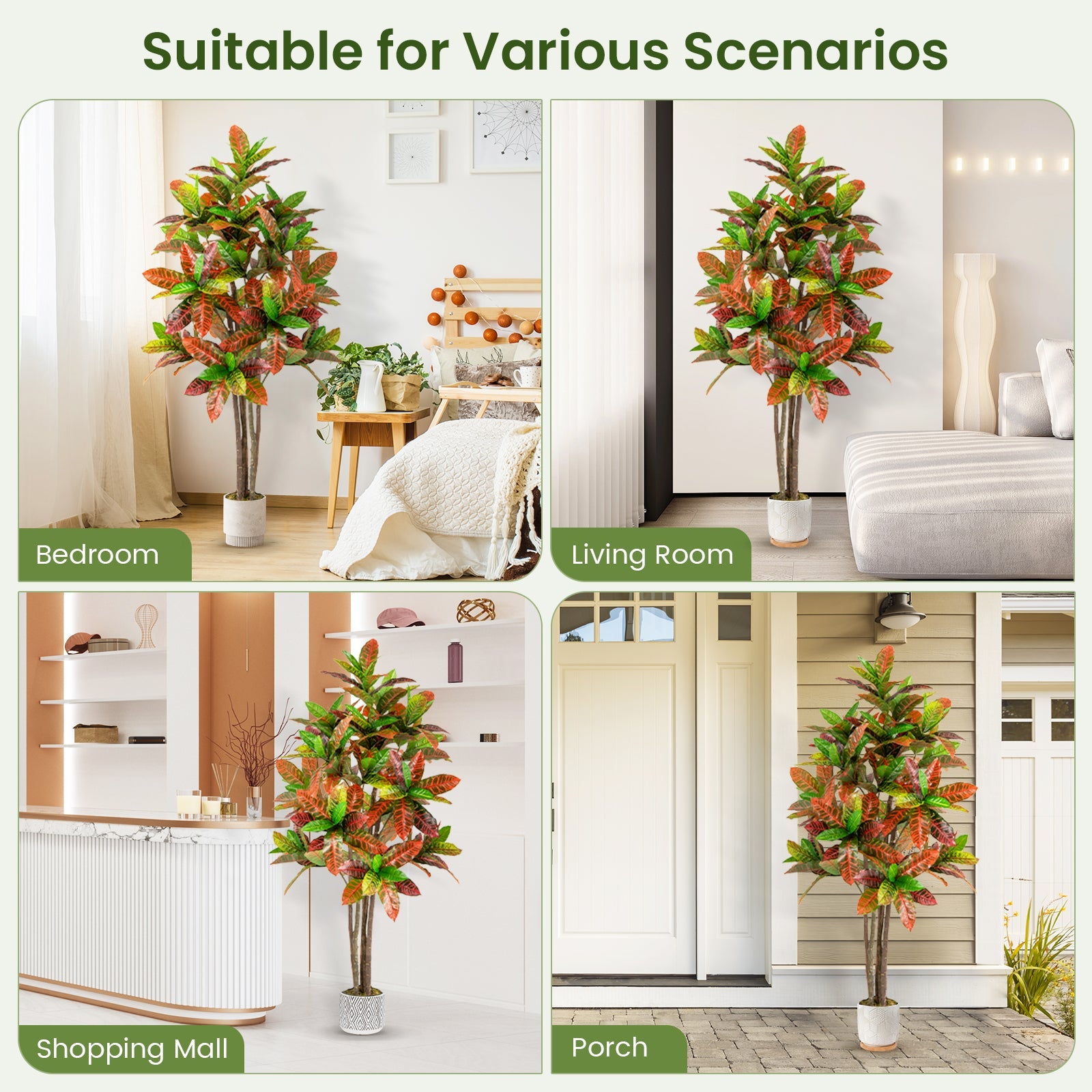 5 FT Tall Artificial Croton Plant with Gradient Leaves and Nursery Pot-2 Pack