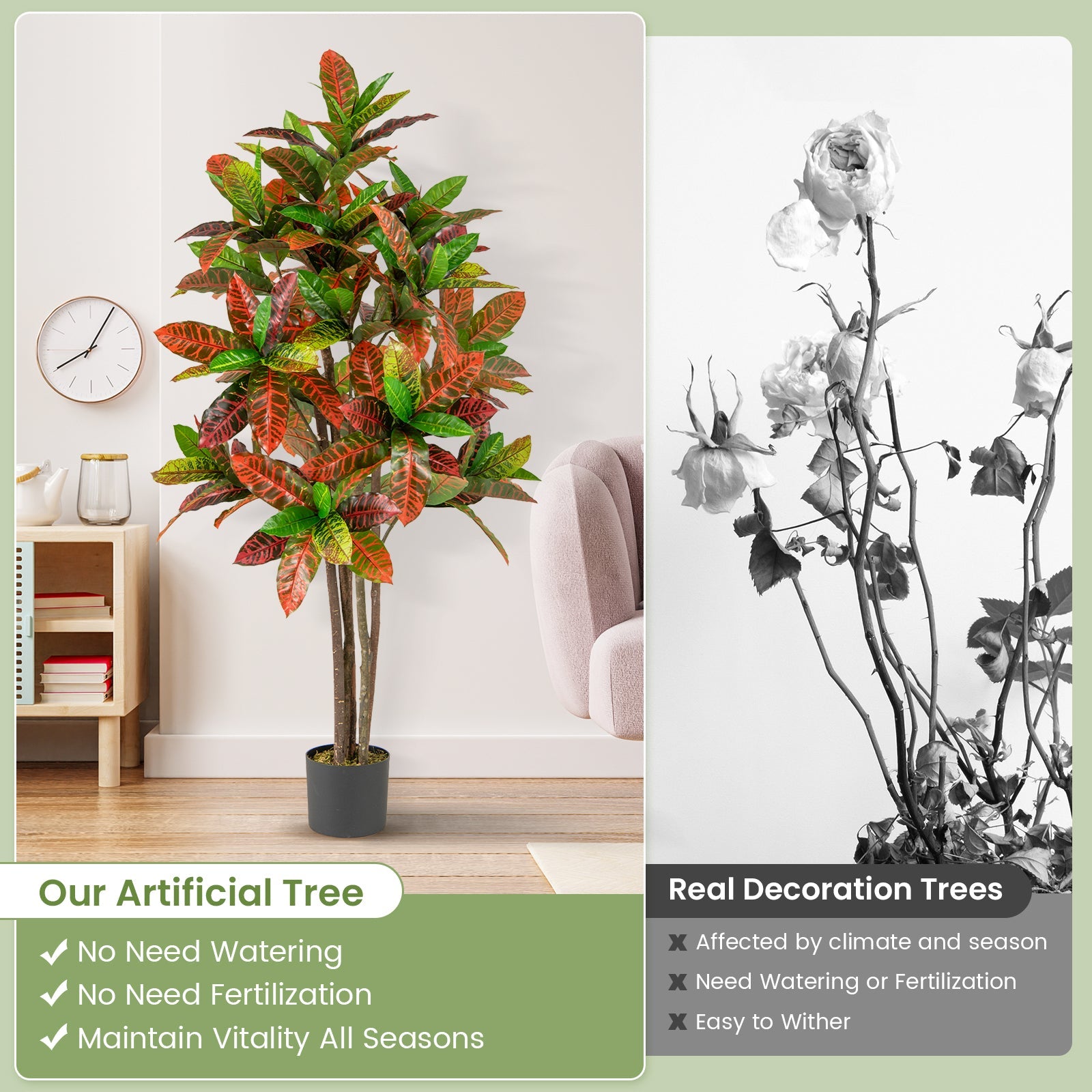 5 FT Tall Artificial Croton Plant with Gradient Leaves and Nursery Pot-1 Pack