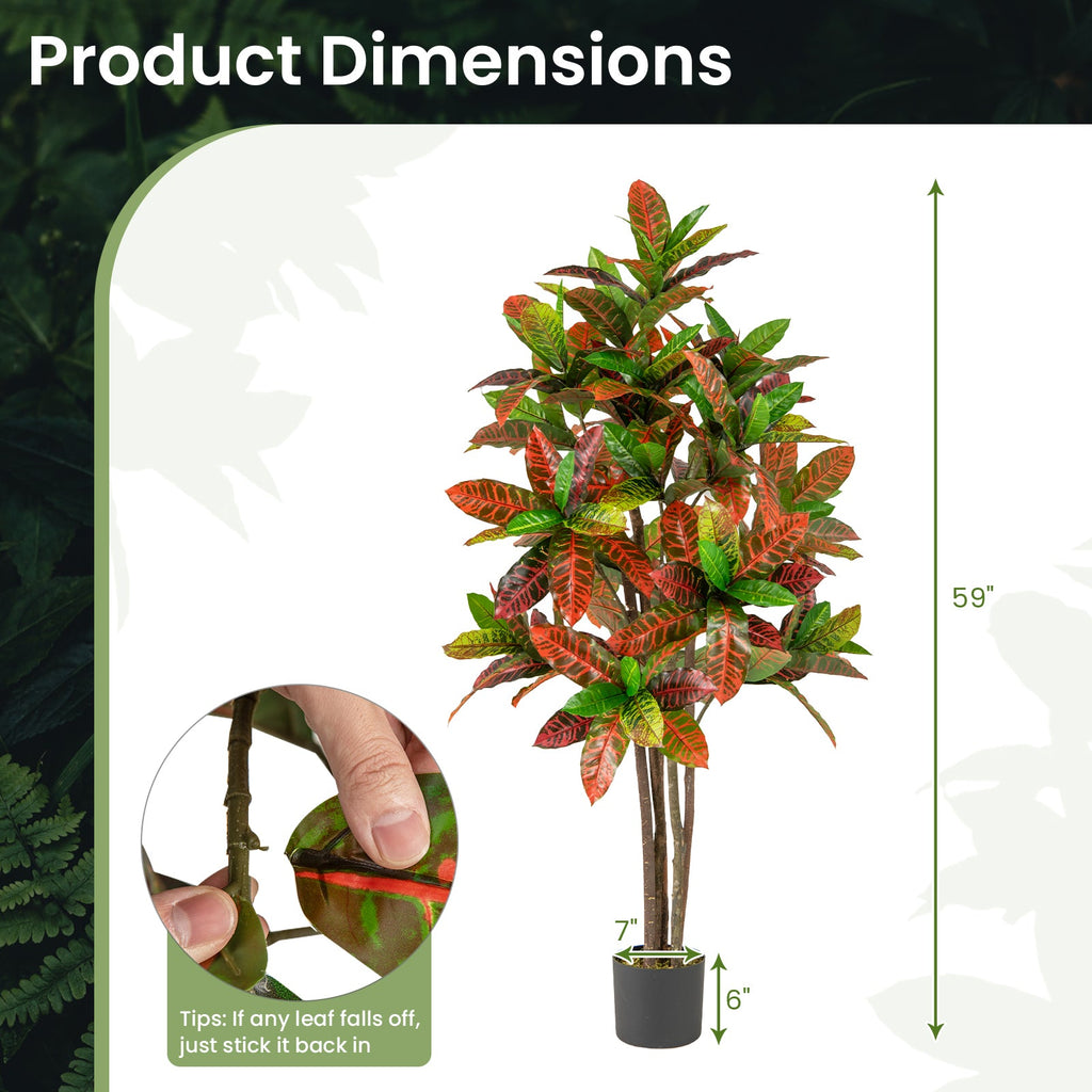 5 FT Tall Artificial Croton Plant with Gradient Leaves and Nursery Pot-2 Pack