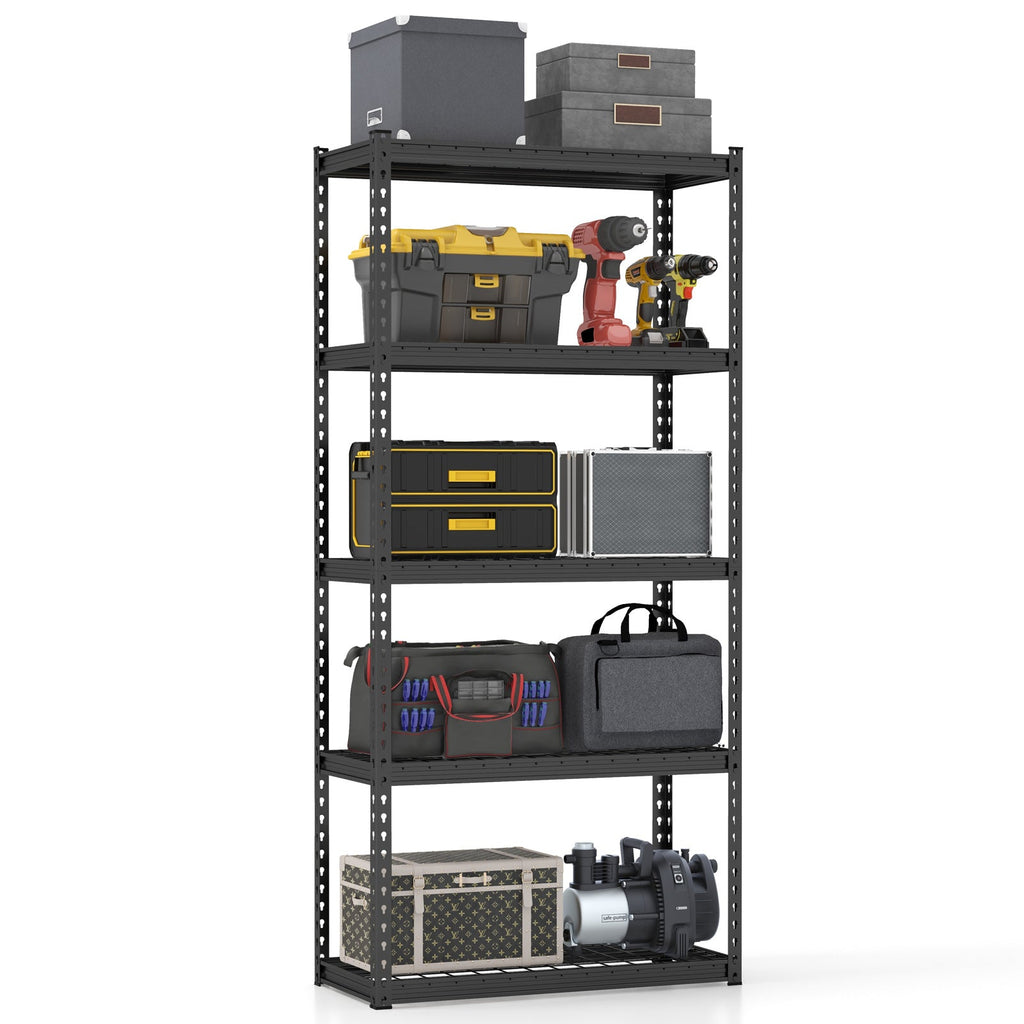 5-Tier Metal Shelving Unit with Anti-slip Foot Pad Height Adjustable Shelves for Garage-M