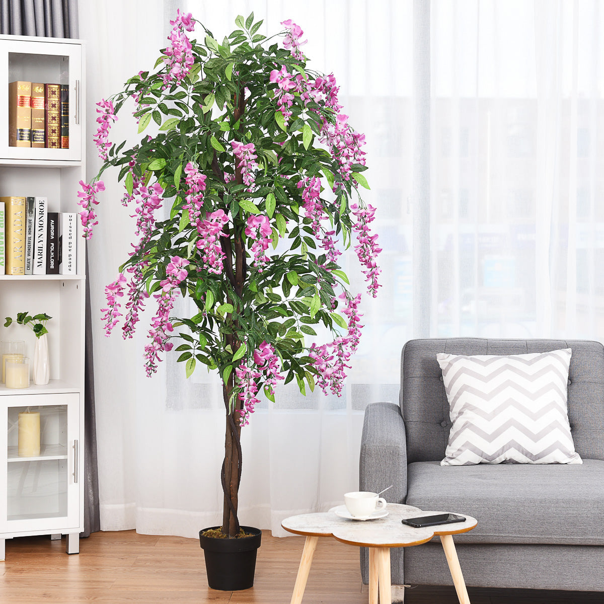 6-Feet Artificial Wisteria Silk Indoor-Outdoor Tree with Adjustable Tree Branche-2 Pieces