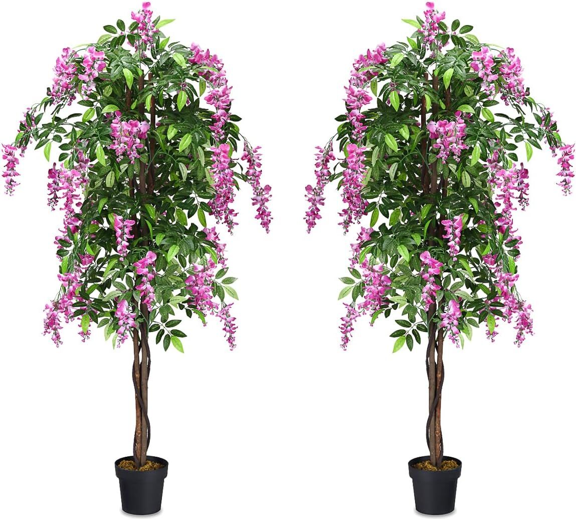 6-Feet Artificial Wisteria Silk Indoor-Outdoor Tree with Adjustable Tree Branche-2 Pieces