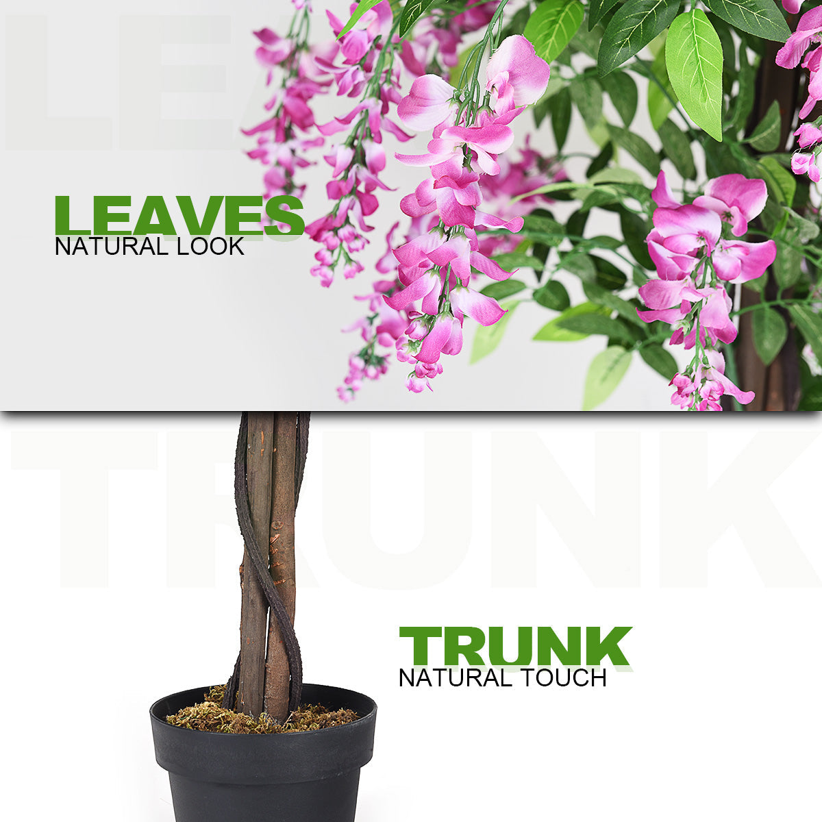 6-Feet Artificial Wisteria Silk Indoor-Outdoor Tree with Adjustable Tree Branche-2 Pieces