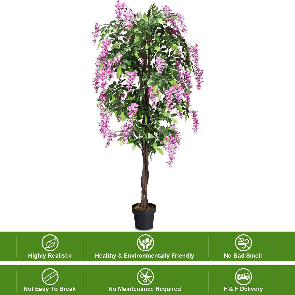 6-Feet Artificial Wisteria Silk Indoor-Outdoor Tree with Adjustable Tree Branche-2 Pieces