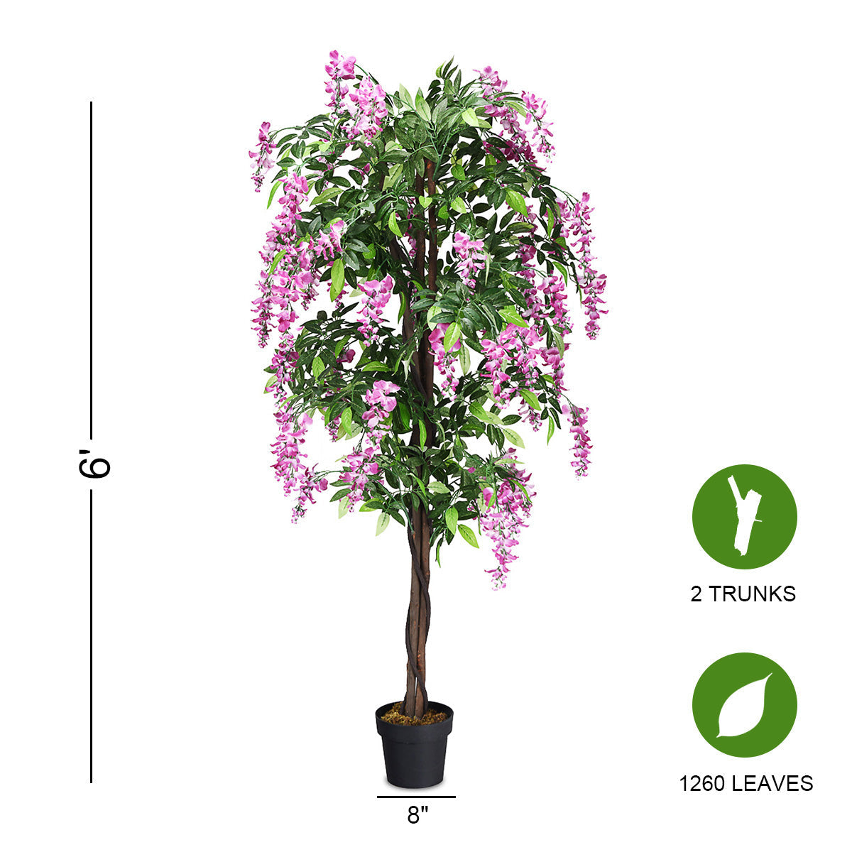 6-Feet Artificial Wisteria Silk Indoor-Outdoor Tree with Adjustable Tree Branche-2 Pieces