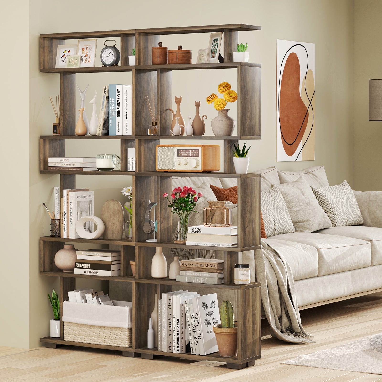 6-Tier Bookcase with Anti-Tipping Kit-Walnut