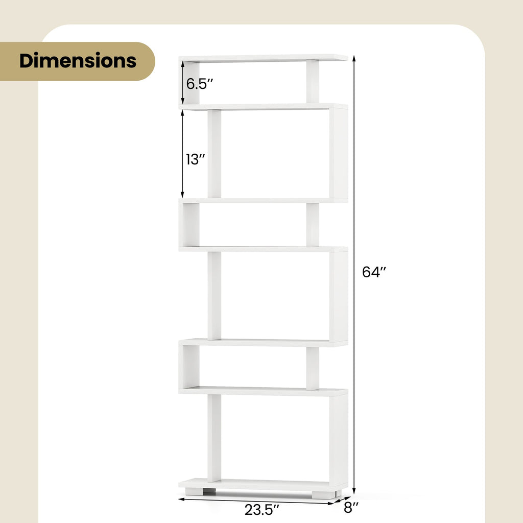6-Tier Bookcase with Anti-Tipping Kit-White