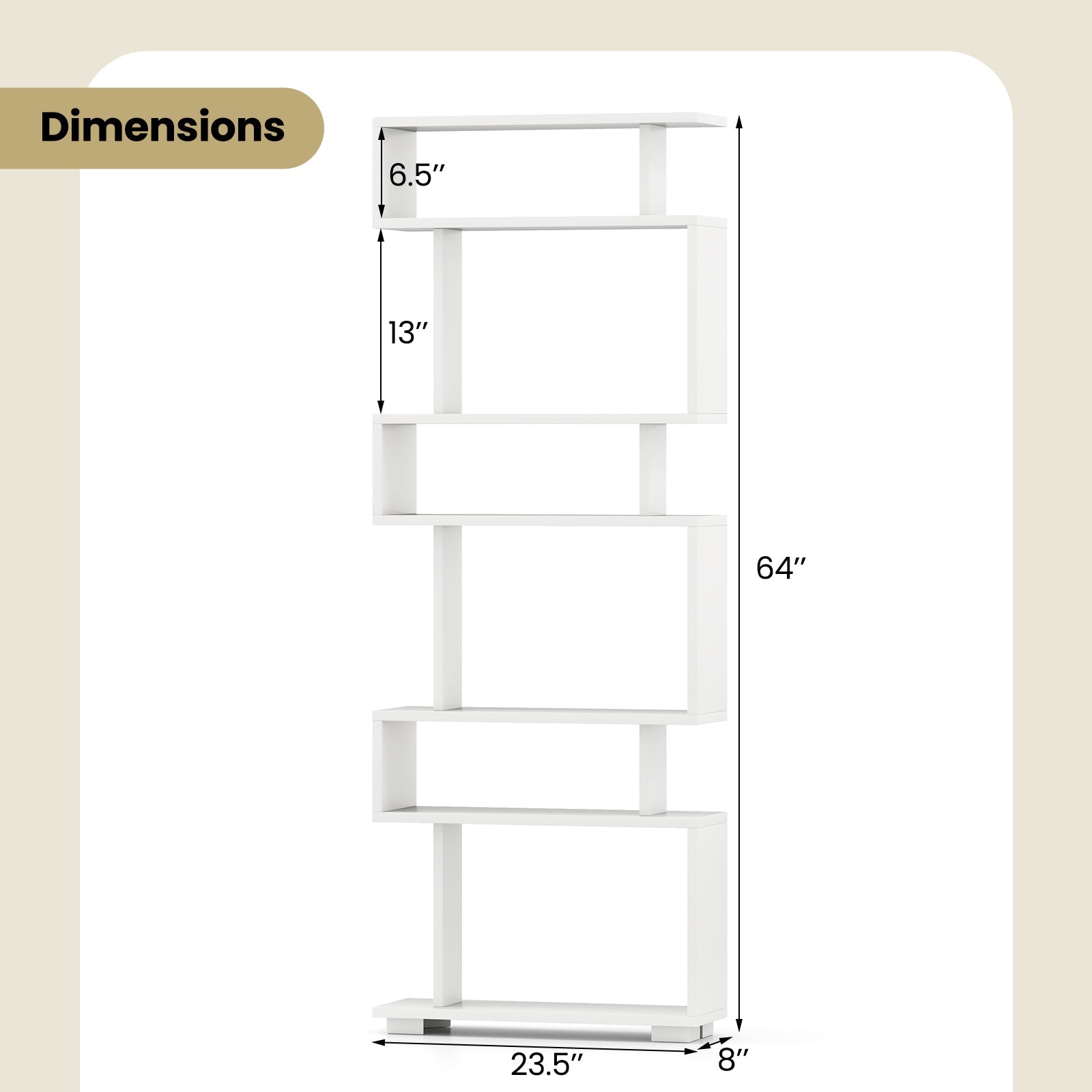 6-Tier Bookcase with Anti-Tipping Kit-White