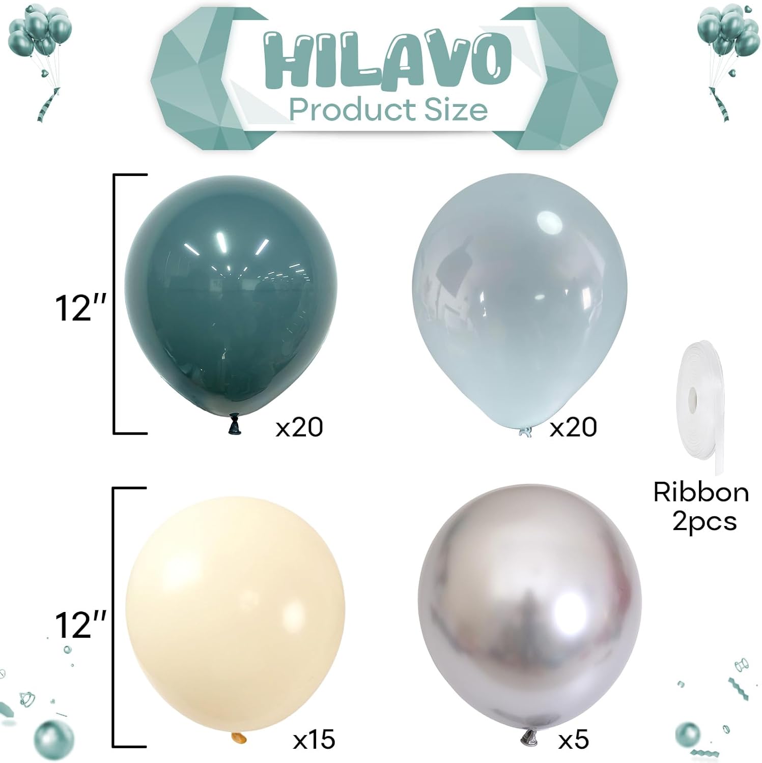 Dusty Blue Balloon Set, 60Pcs 12 Inch Retro Baby Slate Blue Ivory White Metallic Silver Balloons Birthday Decor, Pastel Blue Beige Cream Ocean Balloon for Bridal Wedding Gender Reveal Party Decoration