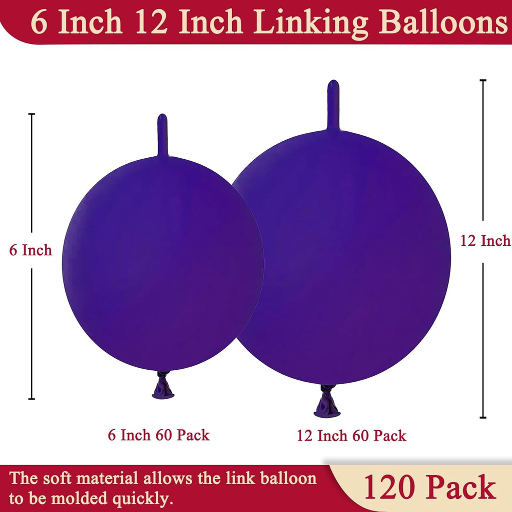 Purple Link Balloons 6 Inch 12 Inch 120 Pcs Latex Linking Balloons for Birthday Wedding Party Festival Decorations