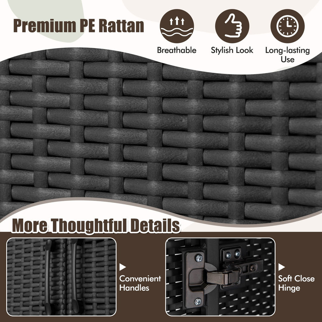 62 Inch Wicker Wardrobe with 2 Doors PE Rattan Closet with Hanging Rod-Black