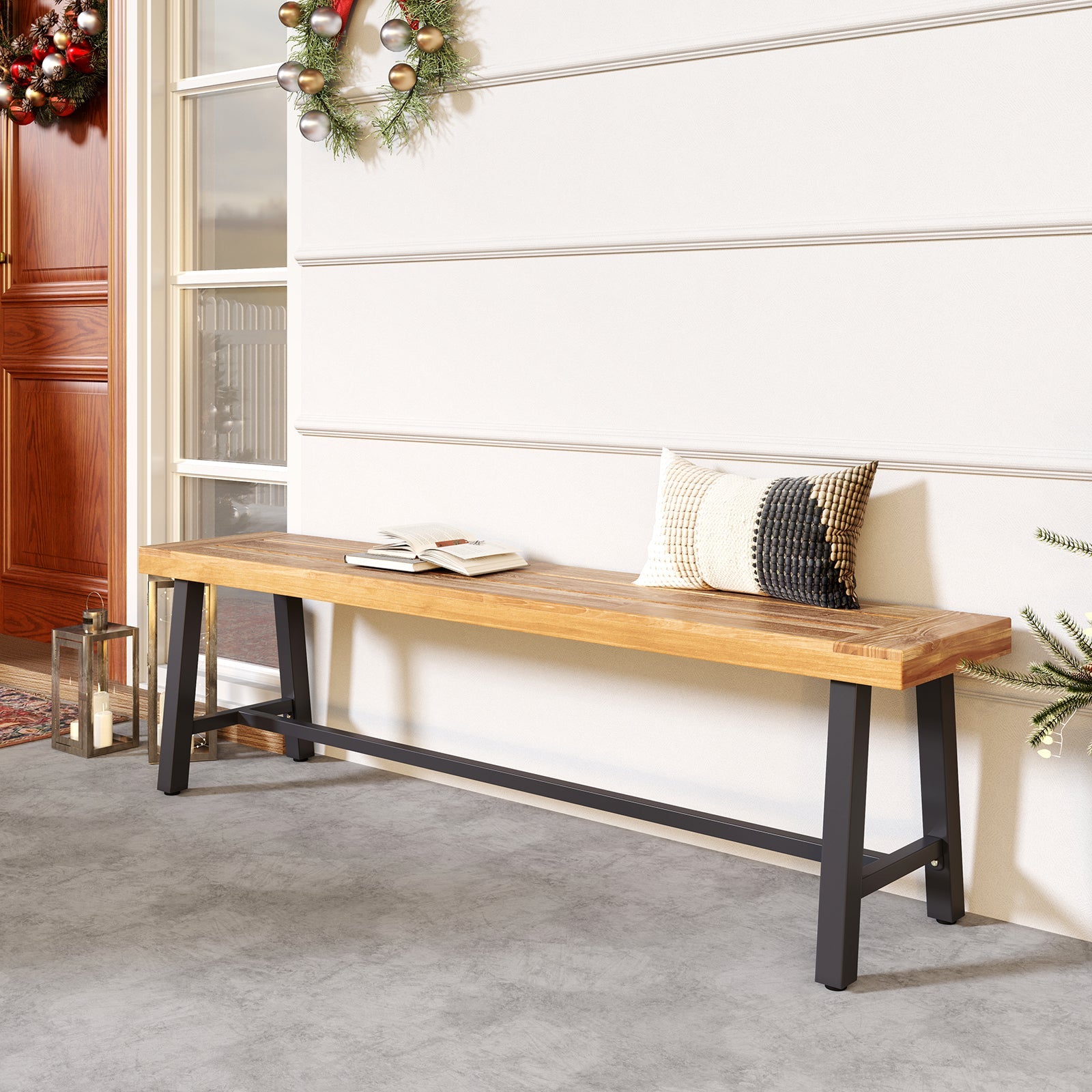 63 Inch 3-Person Acacia Patio Wood Outdoor Backless Bench-Set of 1