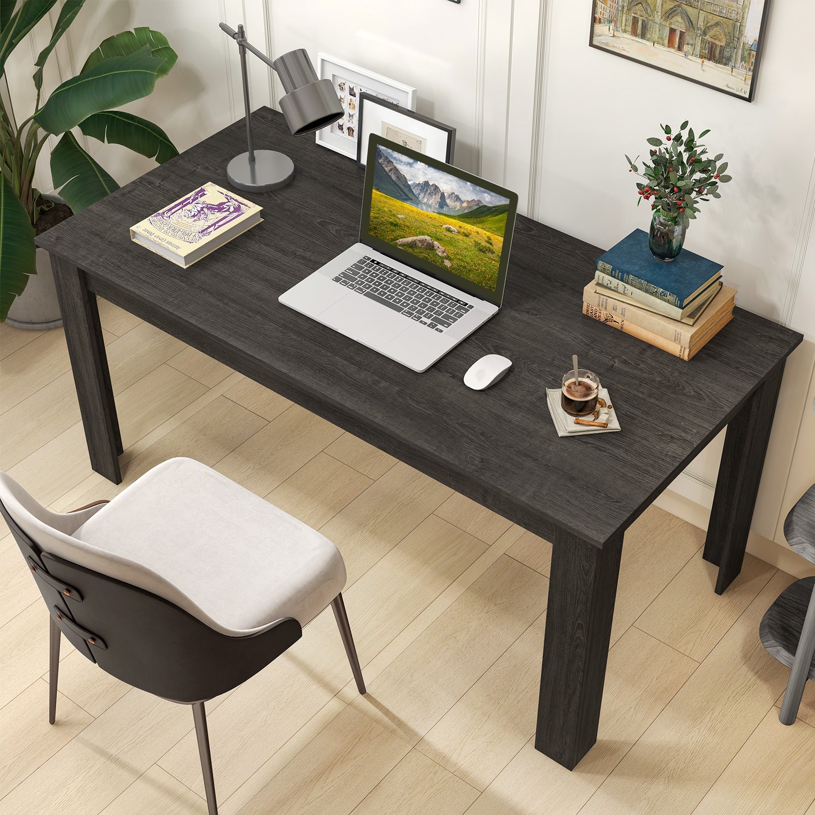 63 Inch Rectangular Modern Dining Kitchen Table-Gray