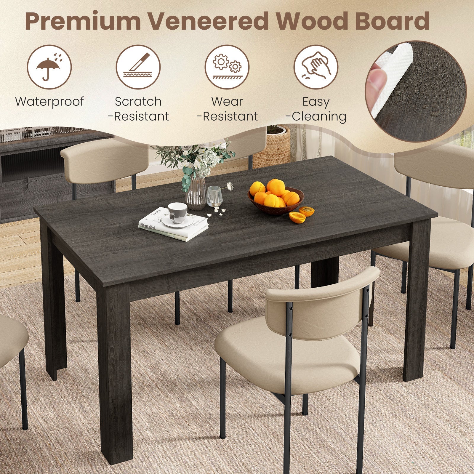 63 Inch Rectangular Modern Dining Kitchen Table-Gray