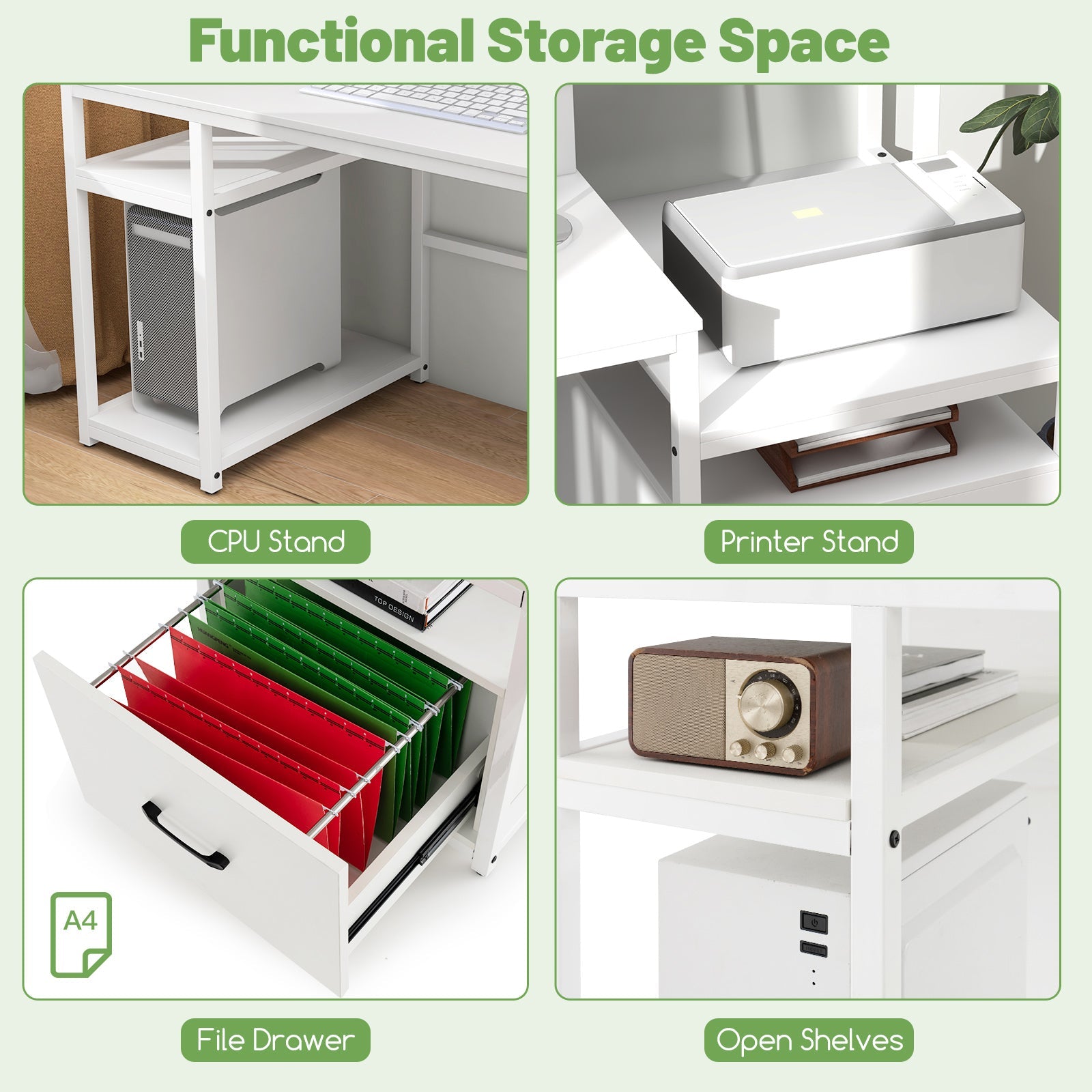 67 Inch Computer Desk with Monitor Stand & File Drawer-White