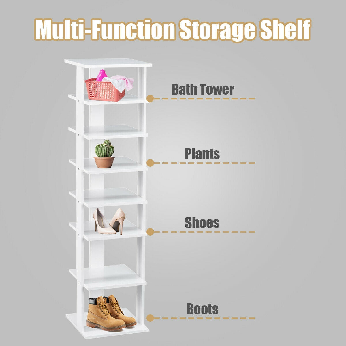 Wooden Shoes Storage Stand 7 Tiers Shoe Rack Organizer Multi-shoe Rack Shoebox-White