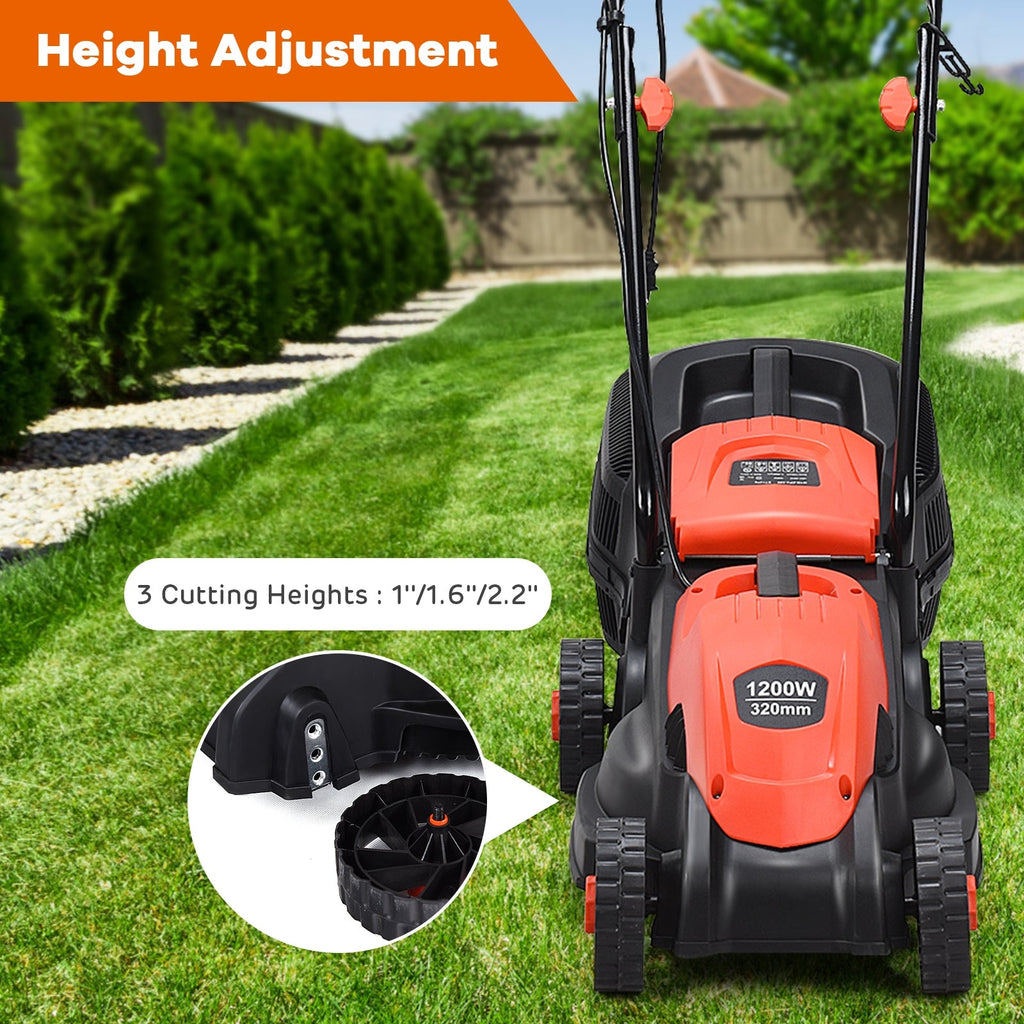 13 Inch Electric Push Lawn Corded Mower with Grass Bag-Red