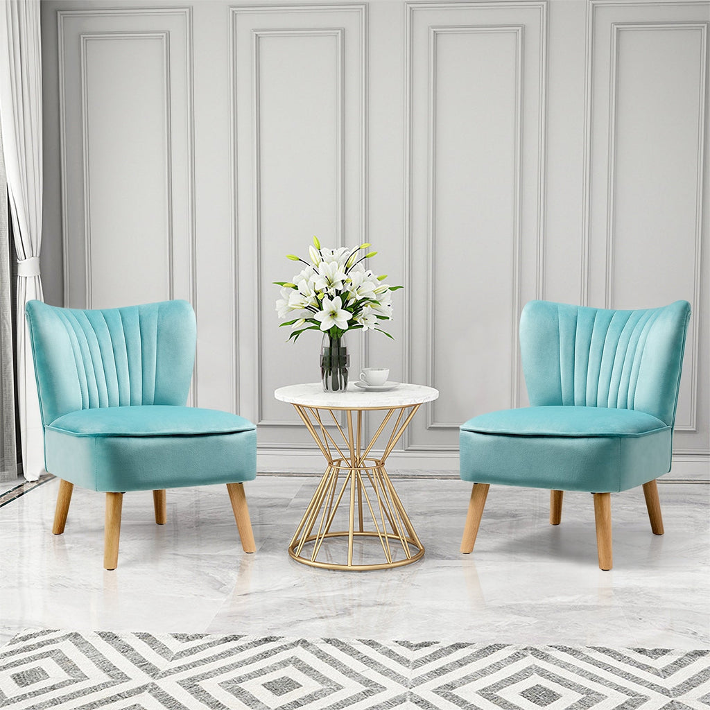 Modern Armless Velvet Accent Chair with Wood Legs-Green