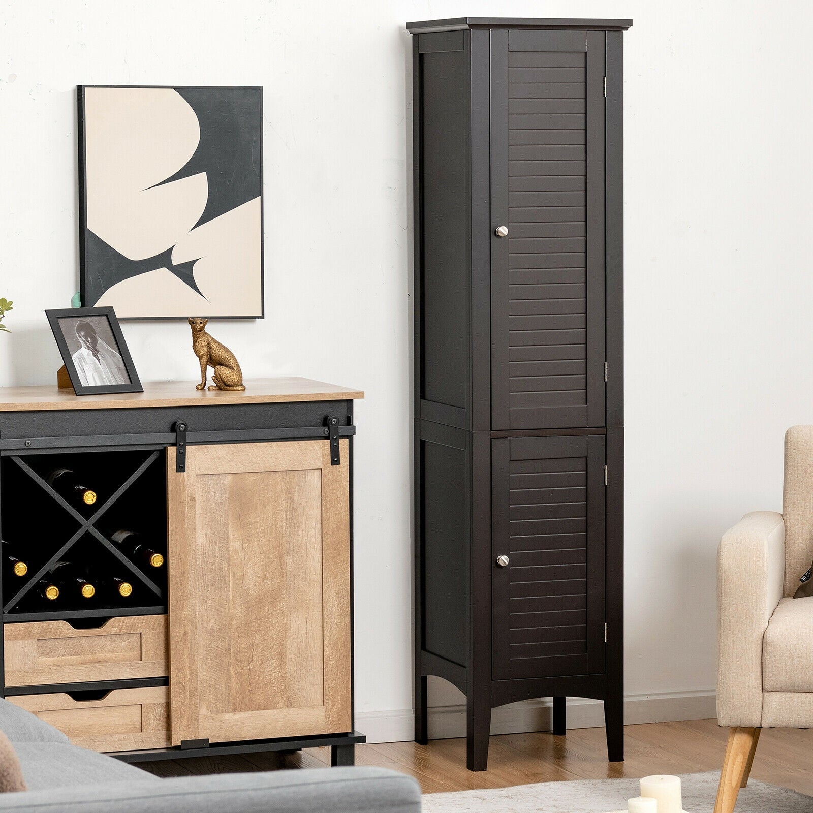Freestanding Bathroom Storage Cabinet for Kitchen and Living Room-Coffee