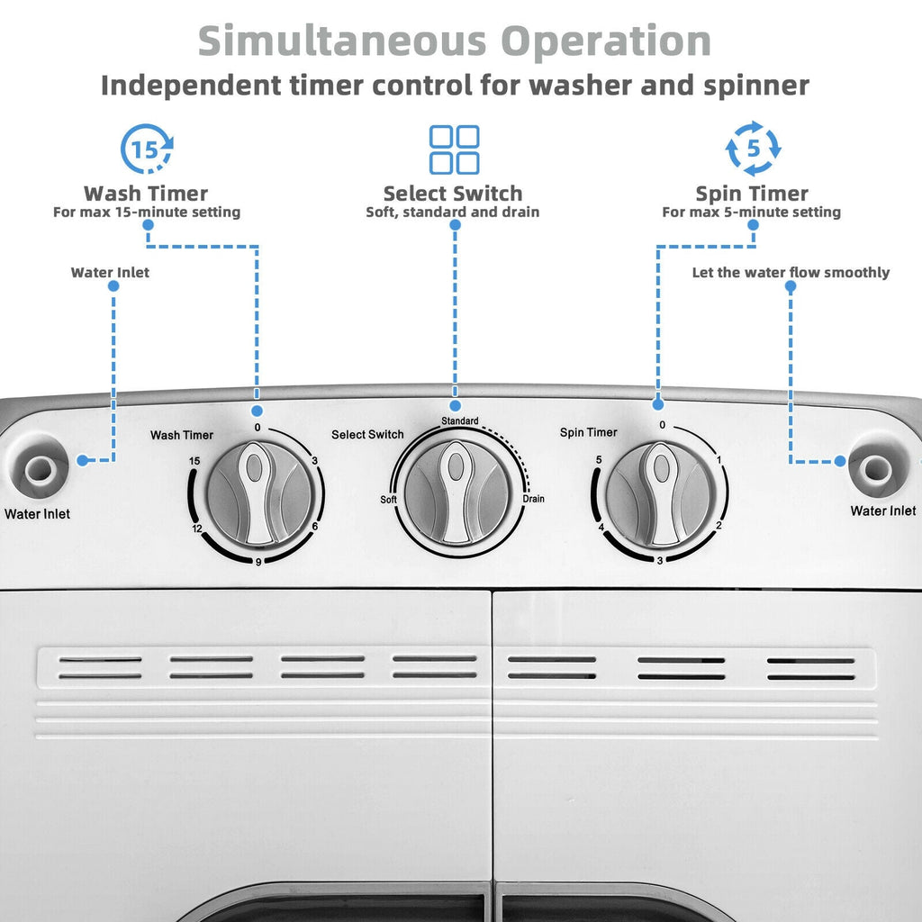 8 lbs Portable Mini Twin Tub Spinner Semi-Automatic Washing Machine