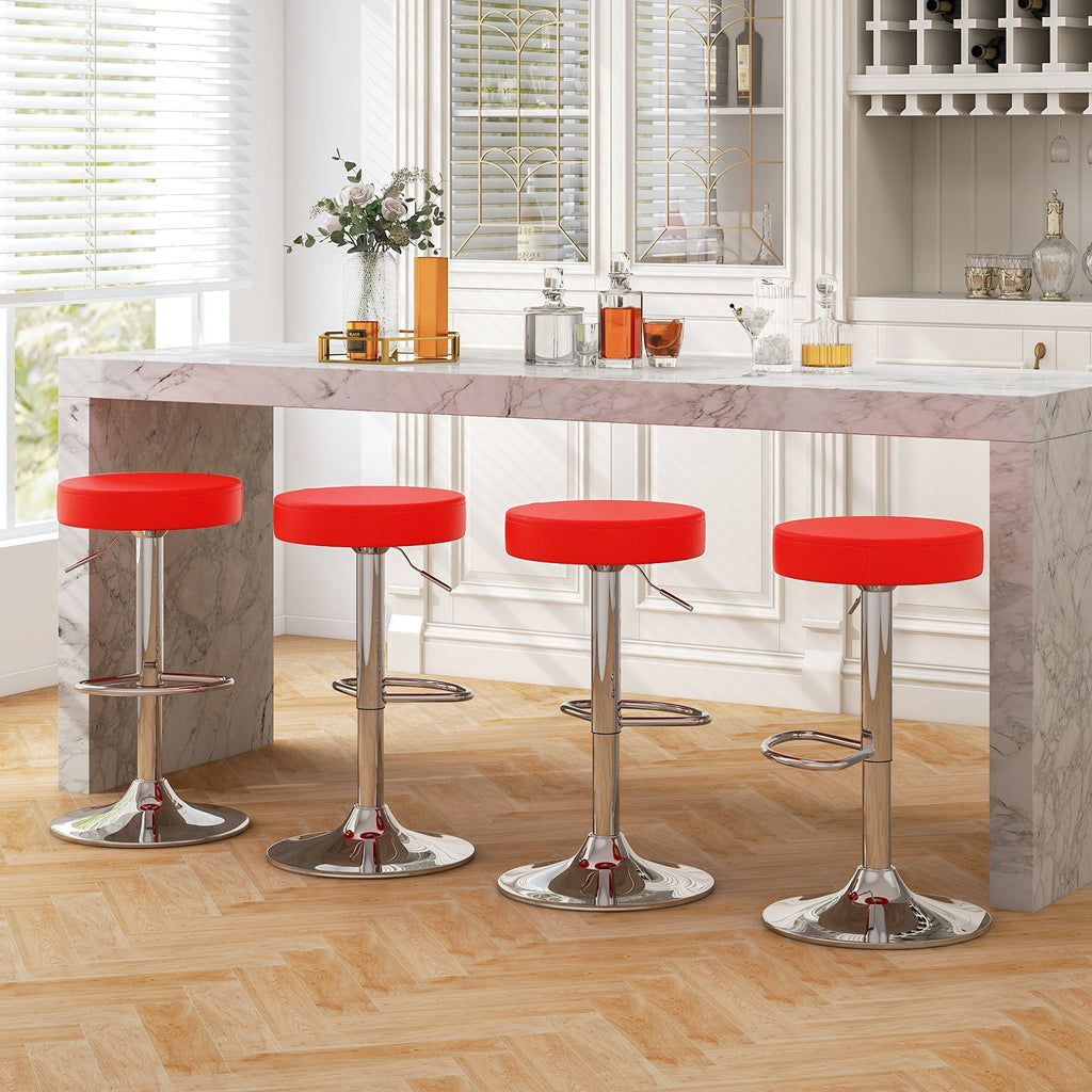 Set of 2 Adjustable Swivel Round Bar Stool  Pub Chairs-Red