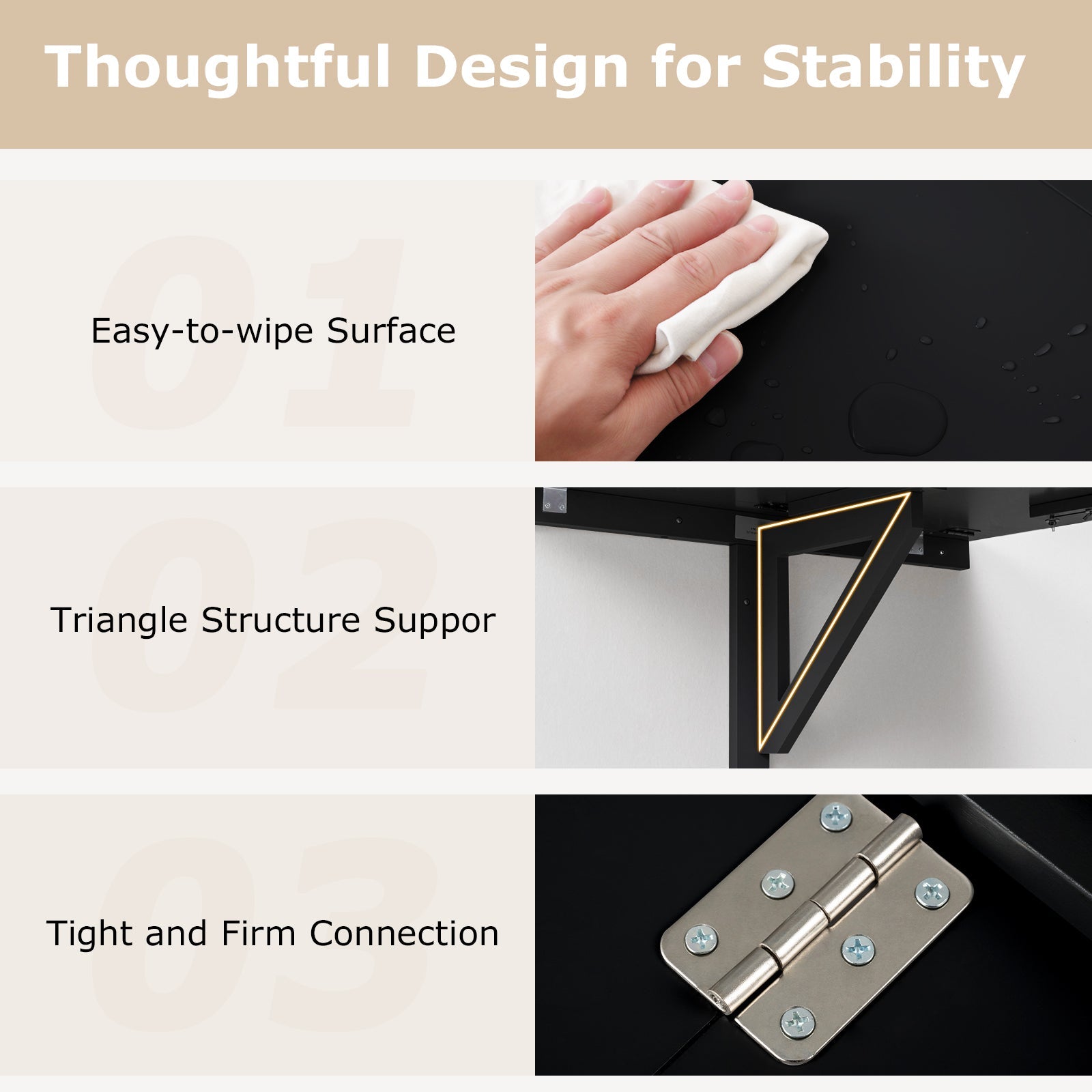 31.5 x 23.5 Inch Wall Mounted Folding Table for Small Spaces-Black