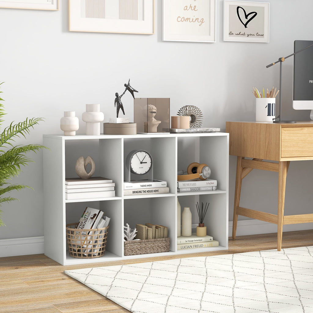6 Cube Bookshelf with Back Guardrail for Living Room Bedroom-White