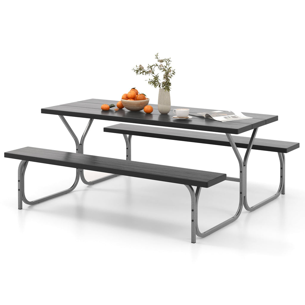 6 Feet Picnic Table Bench Set with HDPE Tabletop for 8 Person-Black