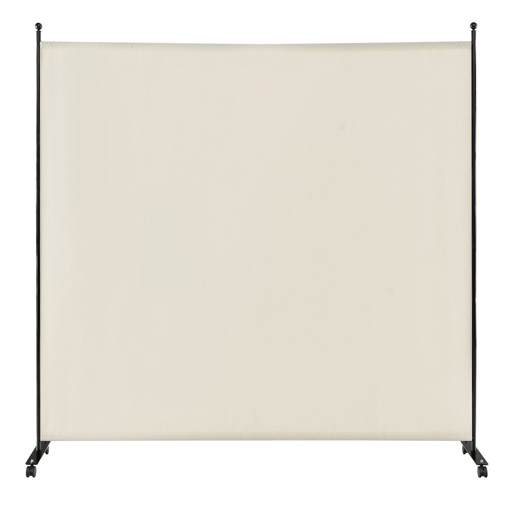 6 Feet Single Panel Rolling Room Divider with Smooth Wheels-White