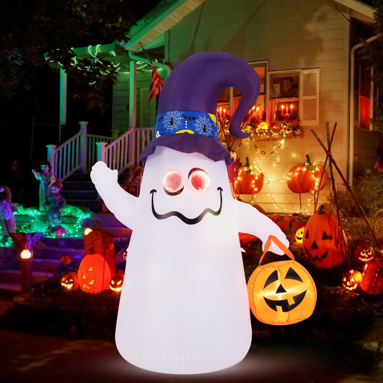6 Ft Halloween Inflatables Cute Ghost with Dimming Infinity Mirror Light