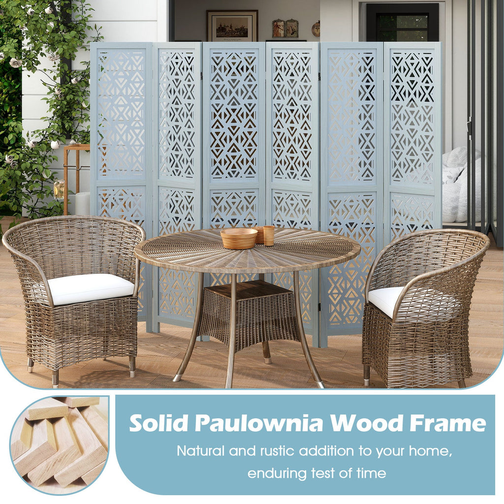 4/6 Panel Wooden Room Divider with Carved Cutout Pattern and Solid Wood Frame-6 Panel