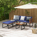 6 Piece Patio Acacia Wood Conversation Sofa Set with Ottomans and Coffee Table-Navy