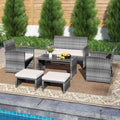 6 Pieces Patio Furniture Set Outdoor Sectional Conversation PE Rattan Sofa Set-White