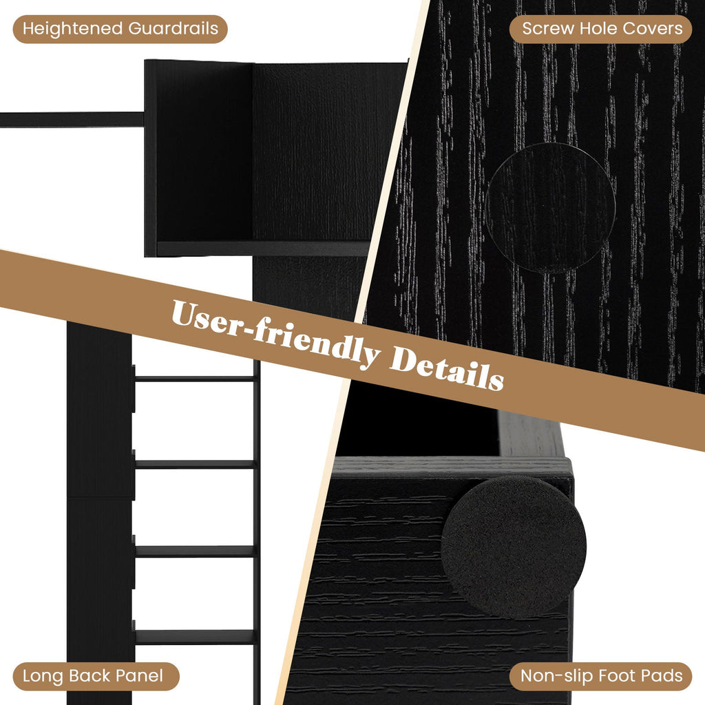 6-Tier Bookshelf Wooden Bookcase with 2 Anti-Tipping Kits Open Display Shelf-Black