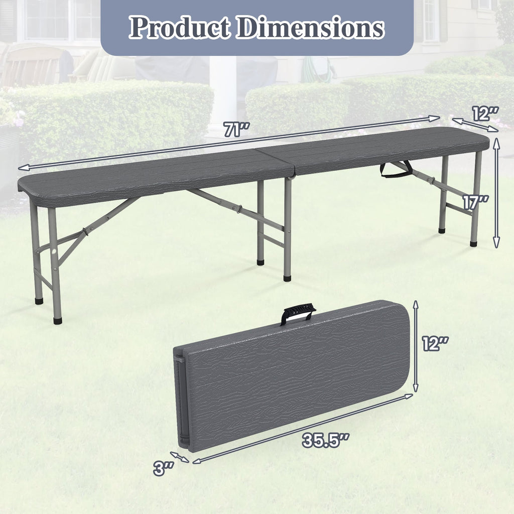 6 Feet Folding HDPE Bench with 1320 LBS Capacity and Handle Lock-Gray