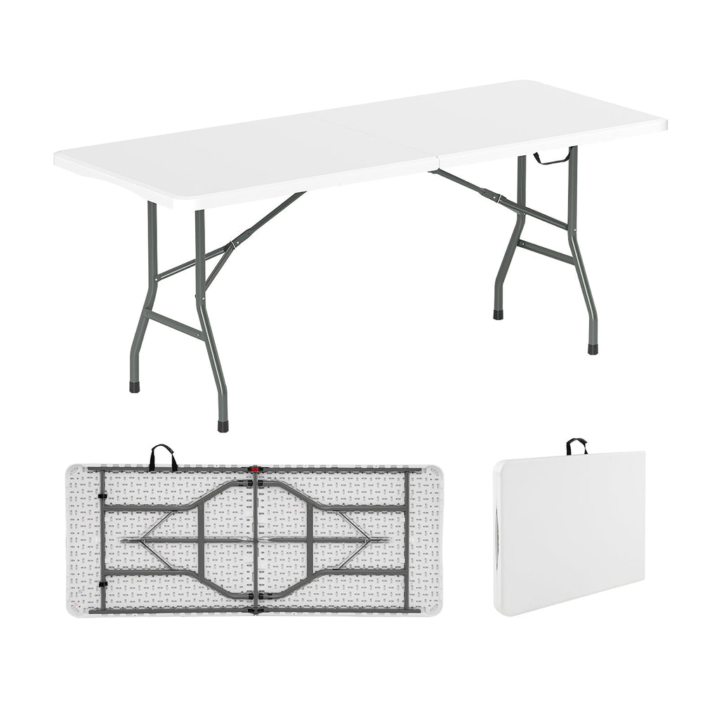 6 ft Portable Folding Table 350 LBS Fold-in-Half Table with HDPE Tabletop-White