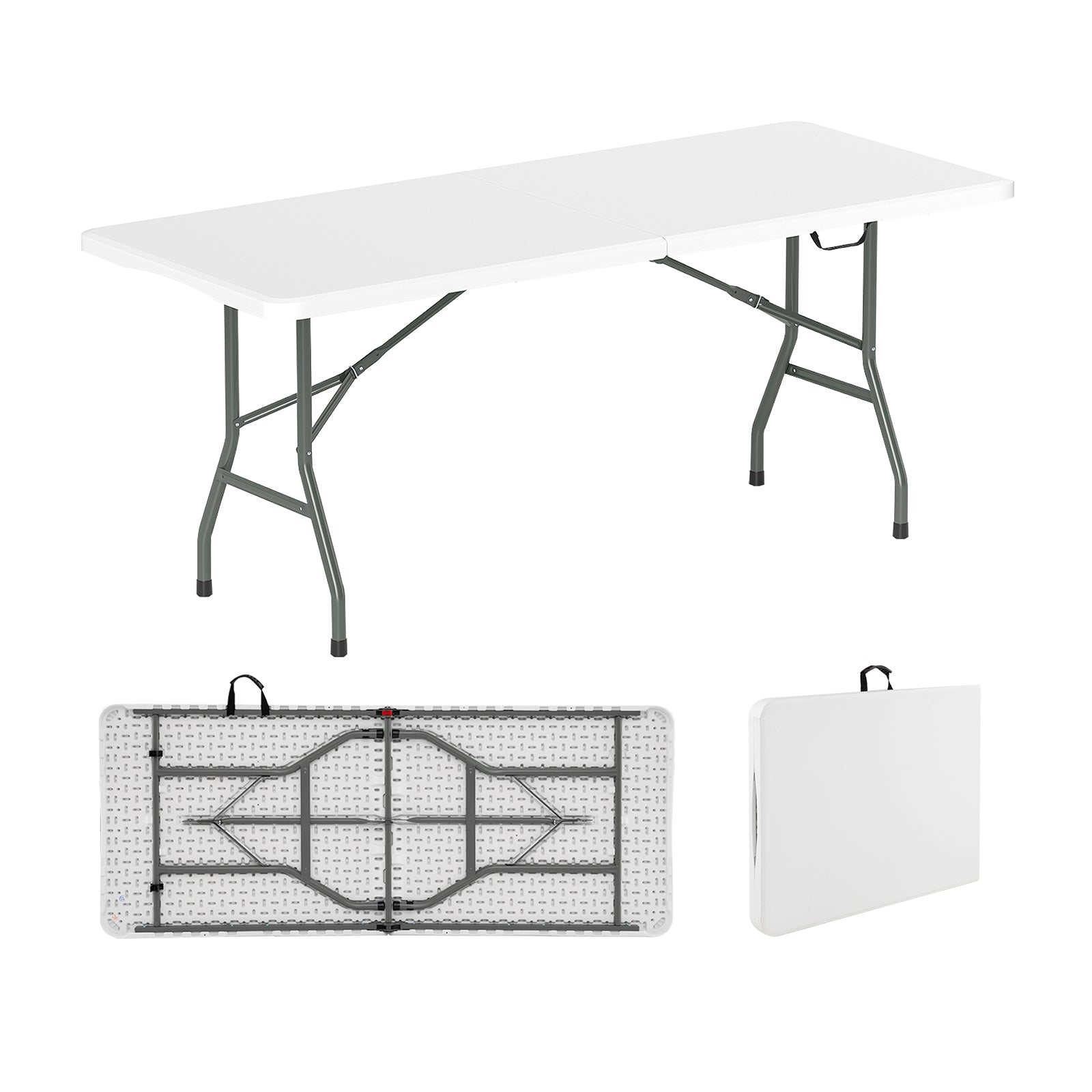 6 ft Portable Folding Table 350 LBS Fold-in-Half Table with HDPE Tabletop-White
