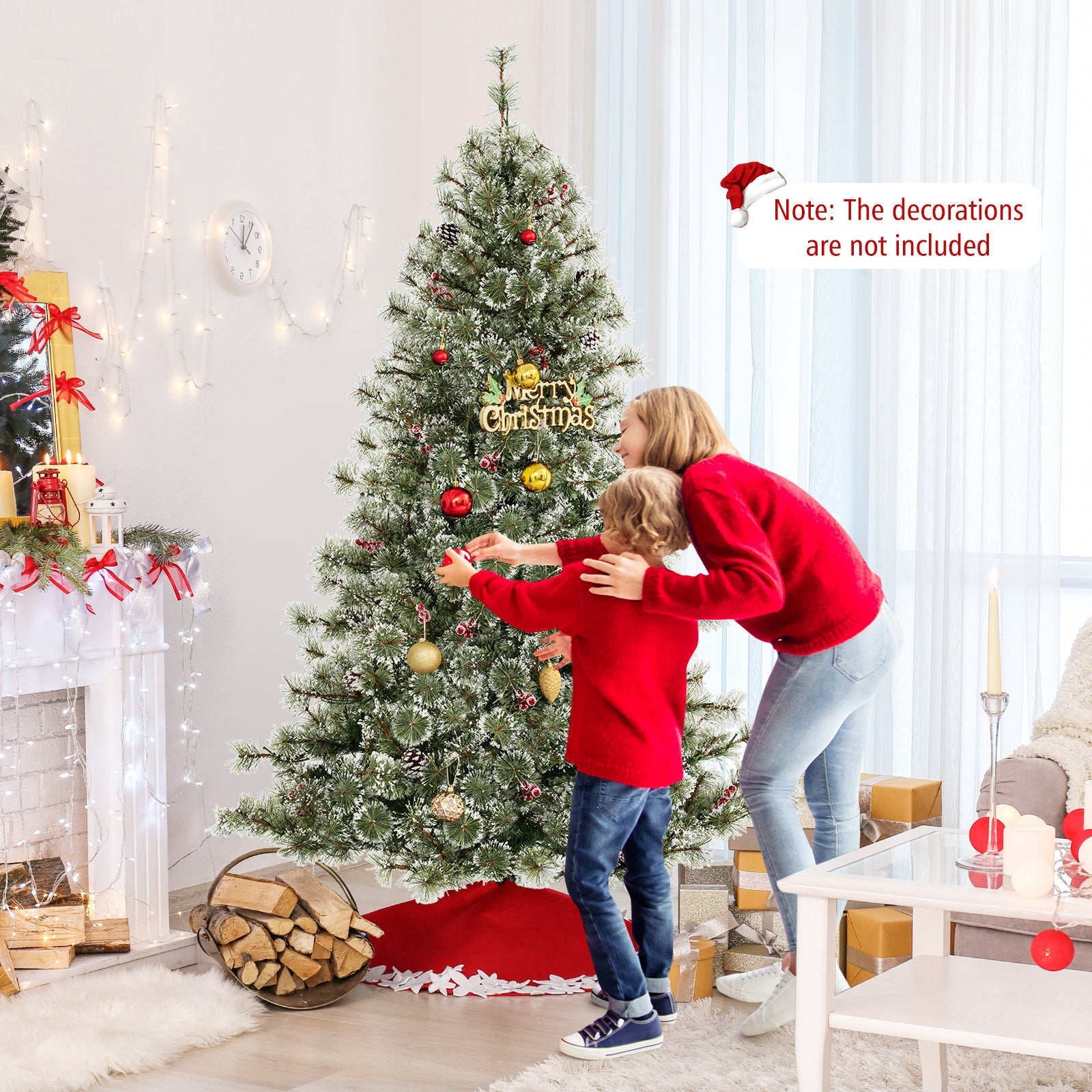 6/7.5/9 FT Artificial Christmas Tree Pre-Lit Hinged Holiday Tree with 360° Quick Power Connector-6 ft